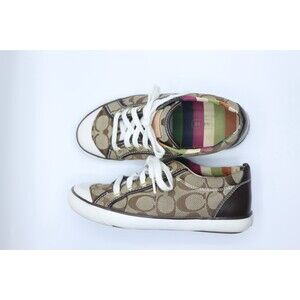 Coach Women’s 6 Barrett Sneakers Brown Signature Canvas Monogram Logo Lace Up